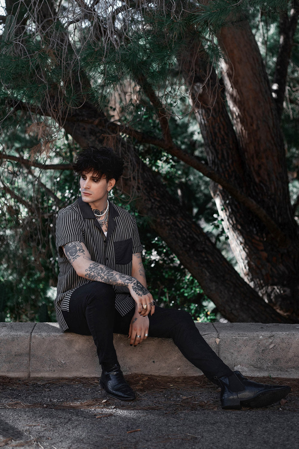 mens rockabilly striped button-down collared top