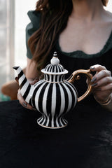 lively ghosts black and white striped teapot
