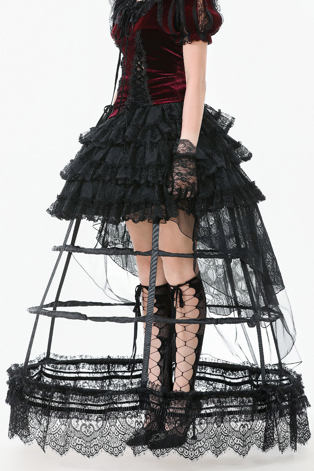 ruffled hem caged hoop skirt