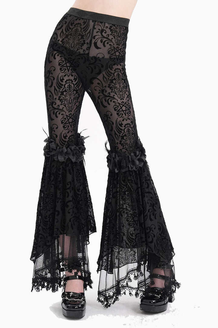 flared gothic mesh pants