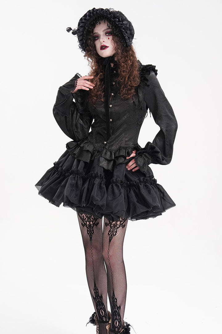 womens black gothic lolita ruffled hat