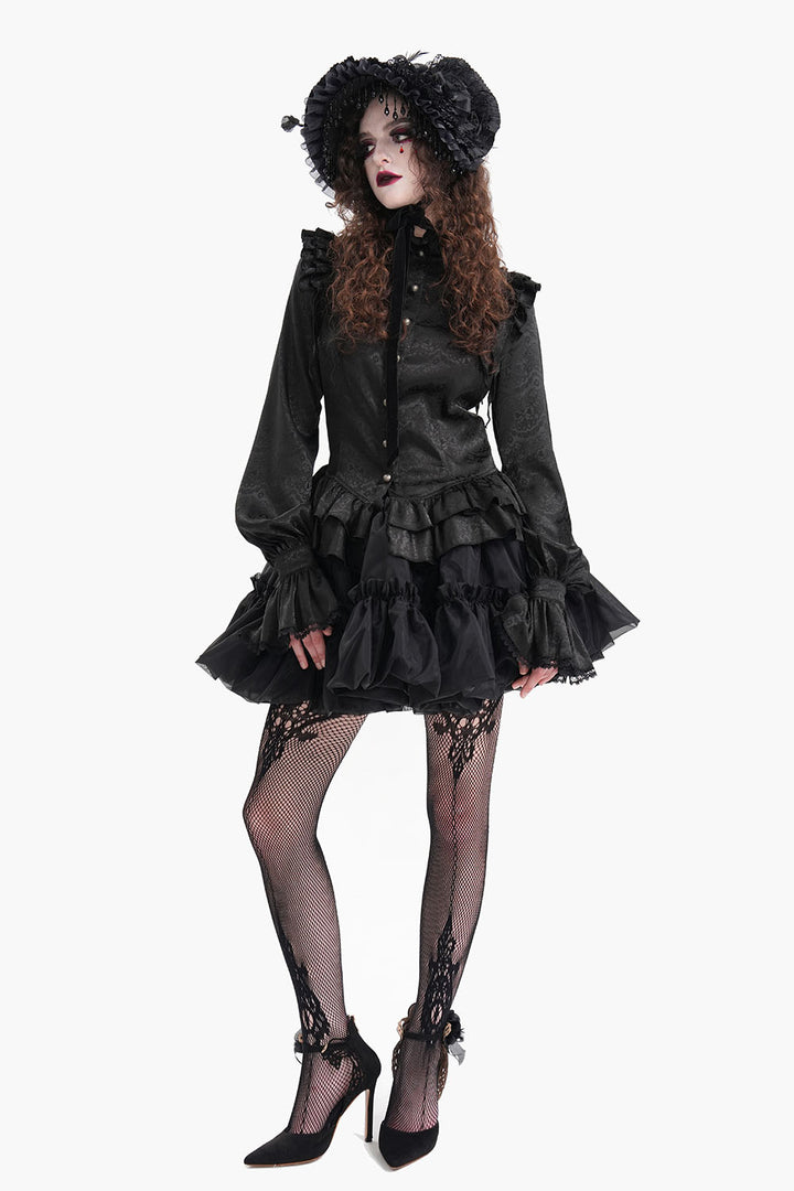 womens romantic goth short mini black high-waisted cupcake skirt