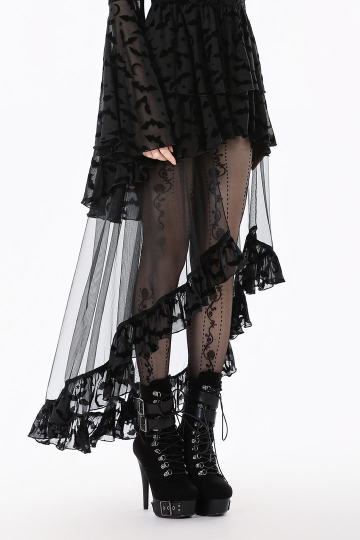gothic long high low hem dress with tulle train