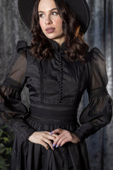 puff sleeve romantic woman in black gothic dress