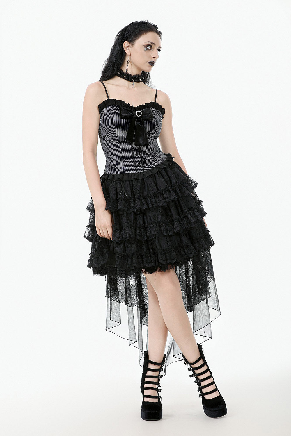 high-low hem irregular lace skirt