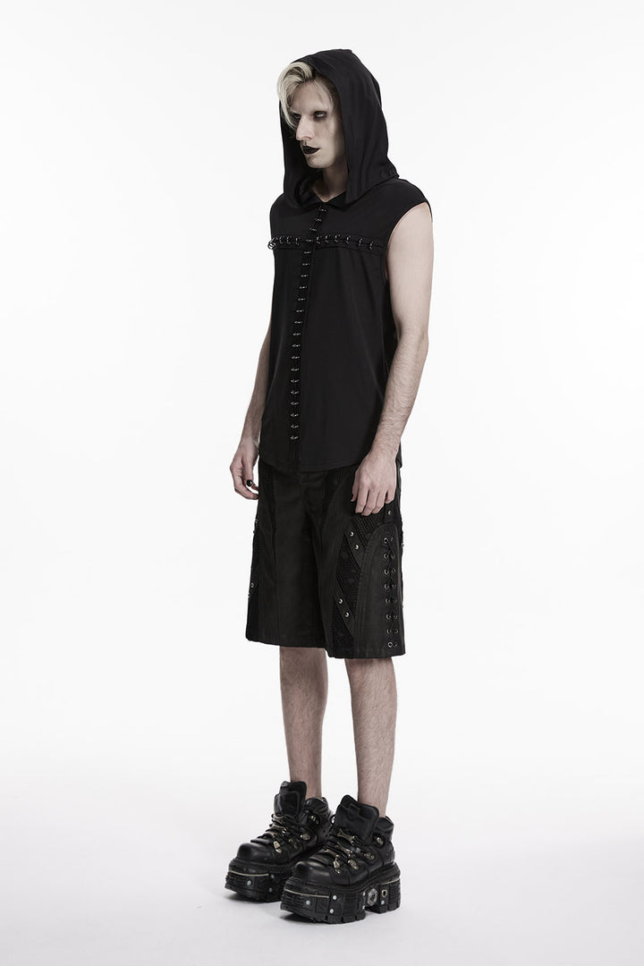 distressed fishnet mens gothic shorts