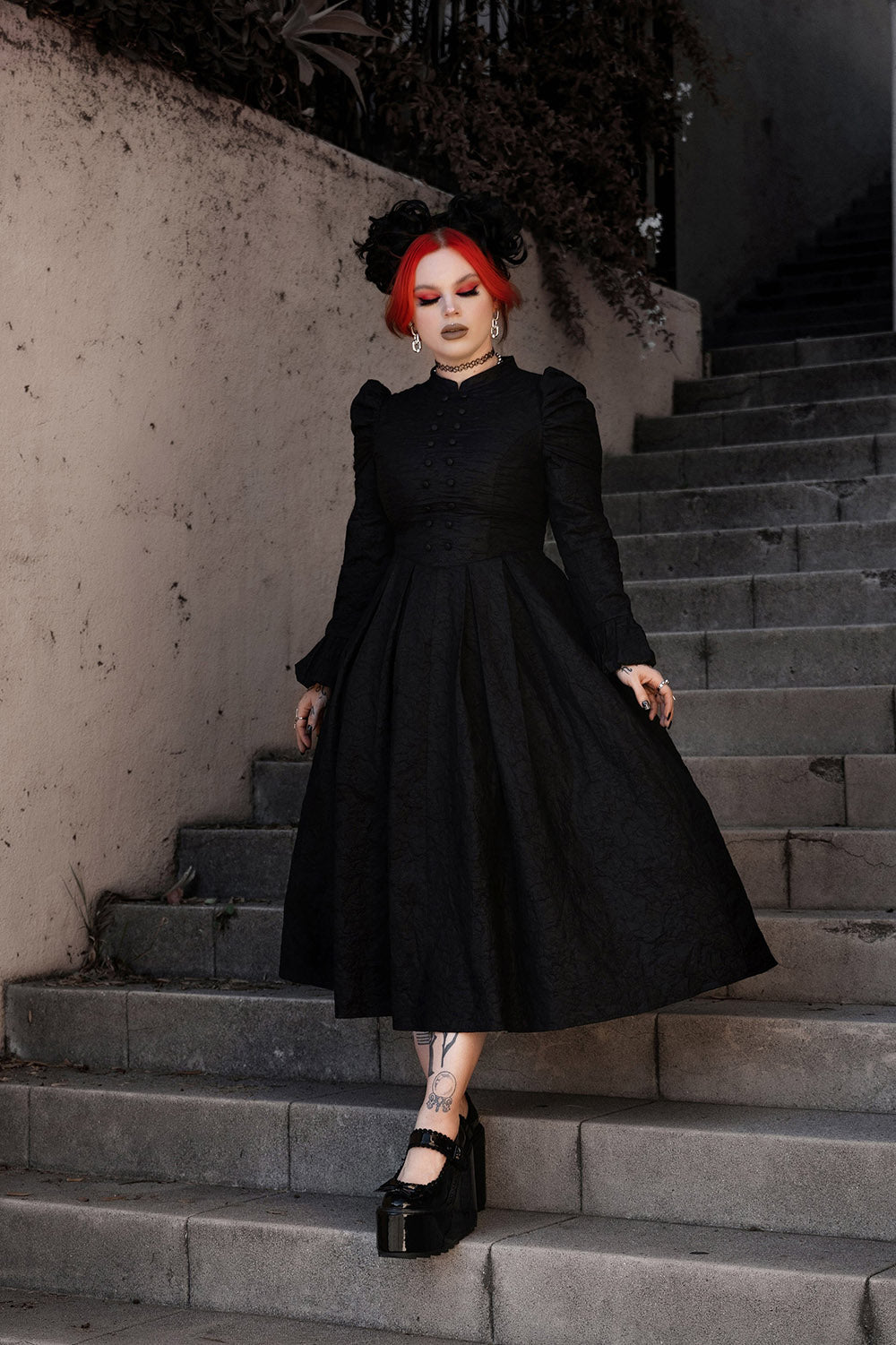 puff shoulder victorian goth dress with pockets
