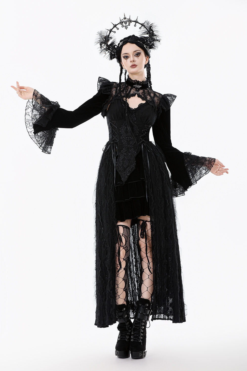womens vampire goth long sleeve ruffled shrug bolero jacket