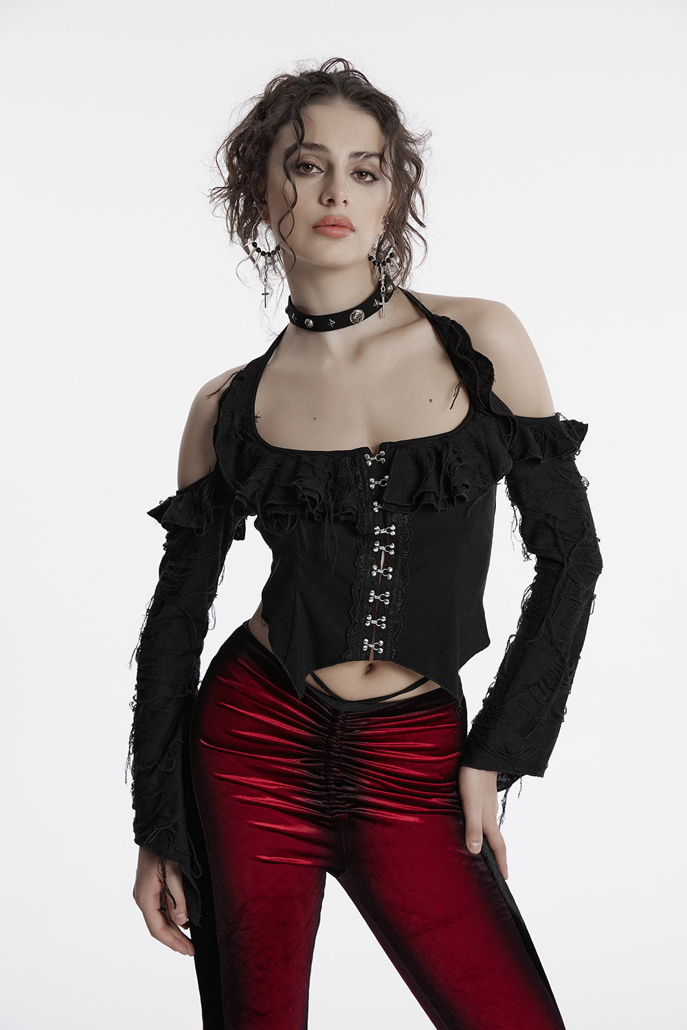 cold shoulder goth long sleeve top 