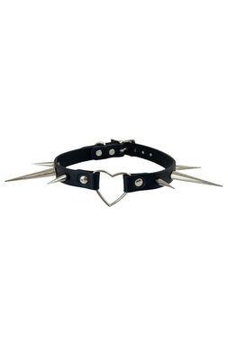 Impaler Long Pointy Spiked Heart Choker [SILVER]