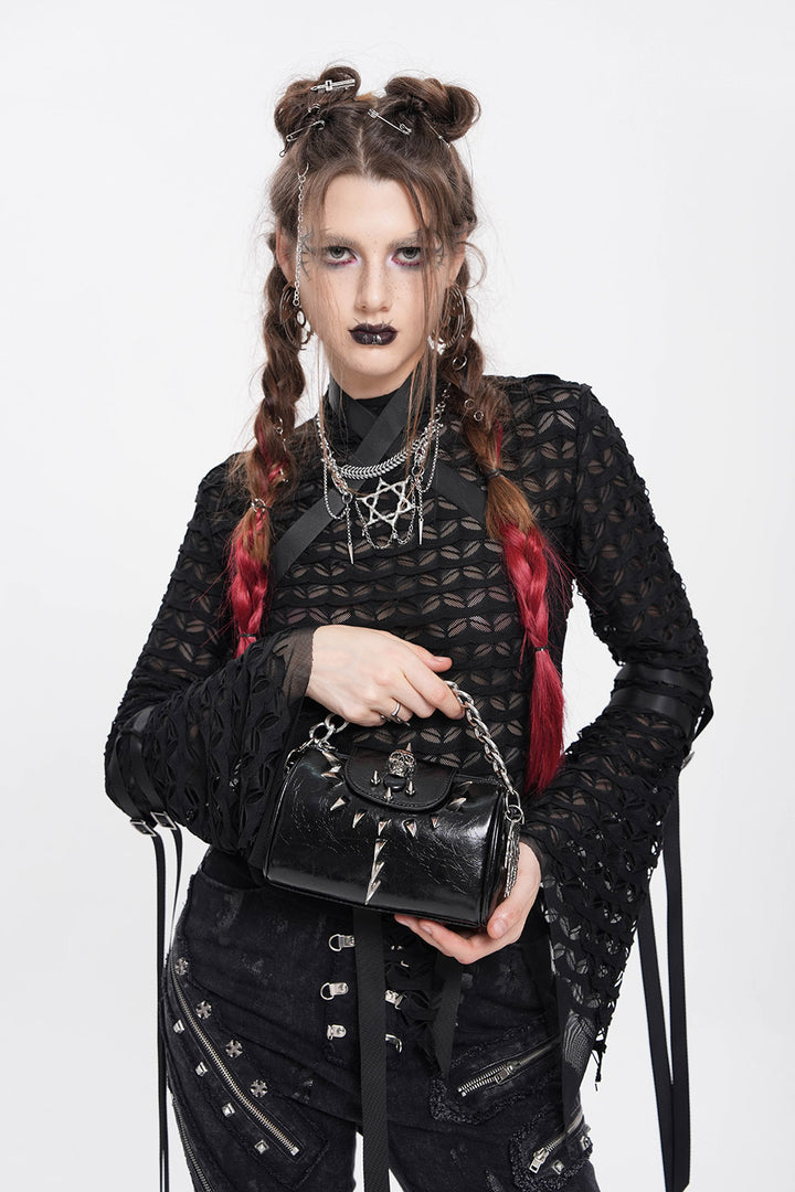 long spiked punk handbag with chain strap