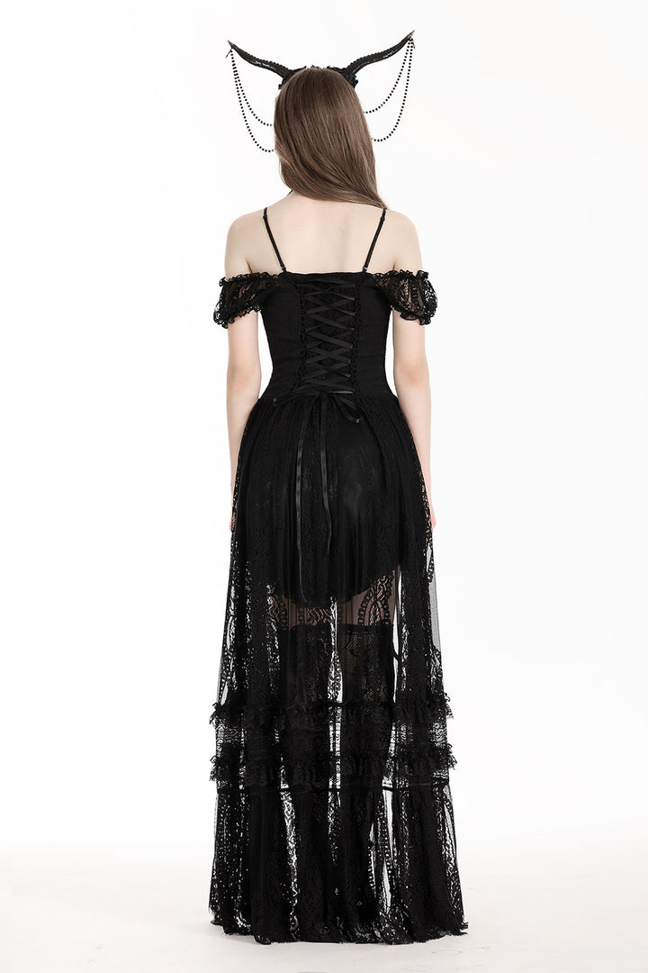 off the shoulder goth corset black maxi dress