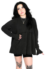 Long sleeve womens black top in a vintage mineral wash