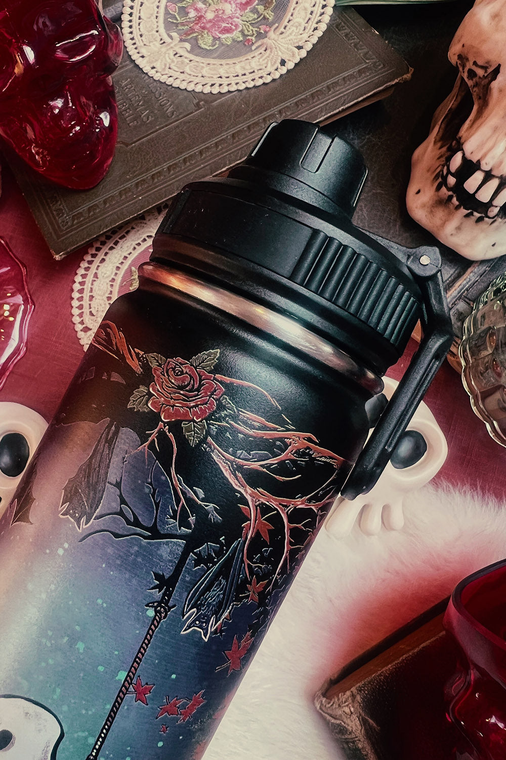 autumn gothic ghost water bottle for adults