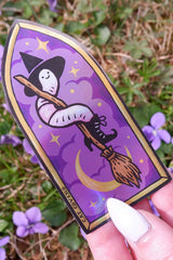 magical worm on a broom sticker