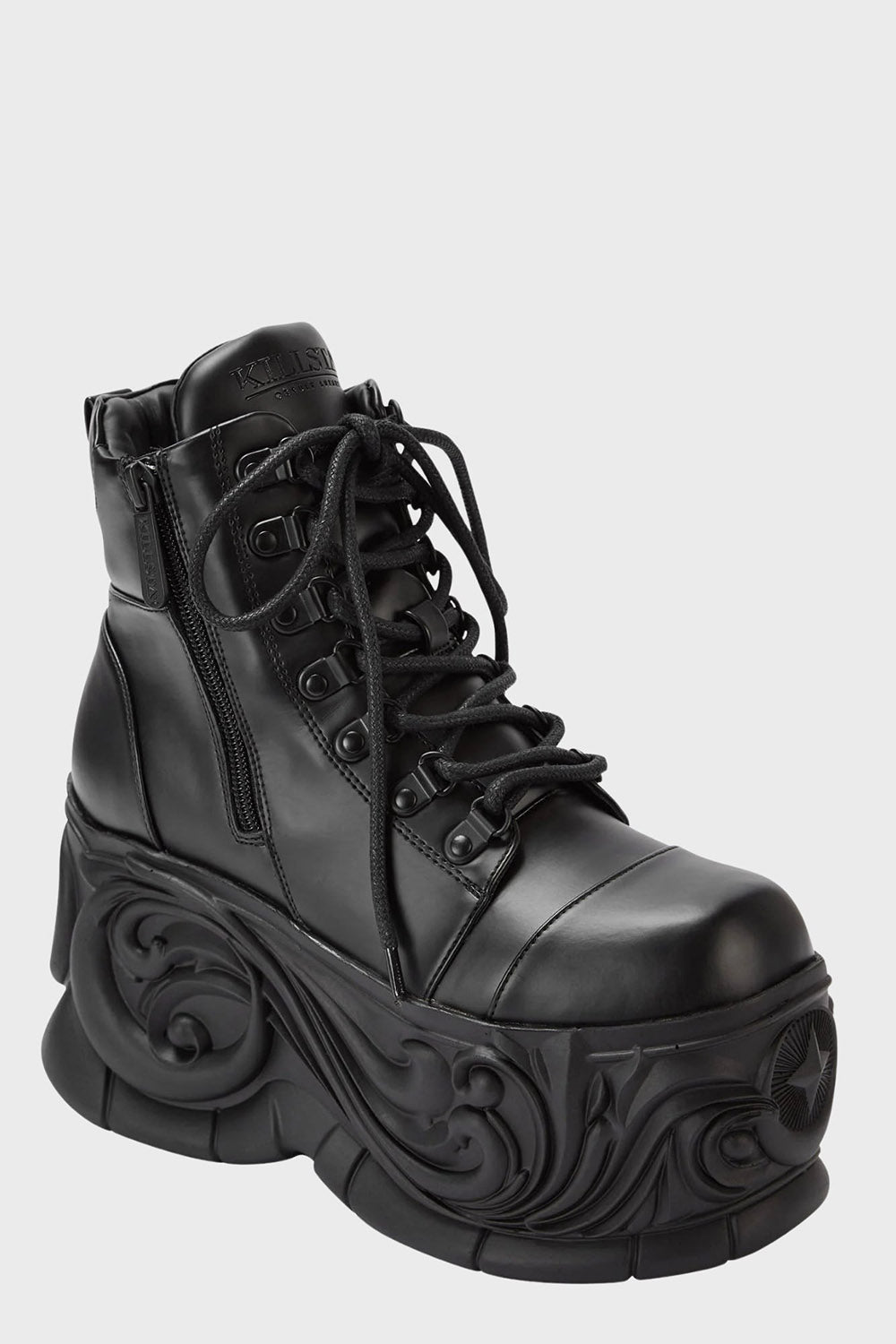 womens lace-up gothic platform boots with ornate whimsigoth platform heels by killstar