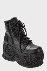 womens lace-up gothic platform boots with ornate whimsigoth platform heels by killstar