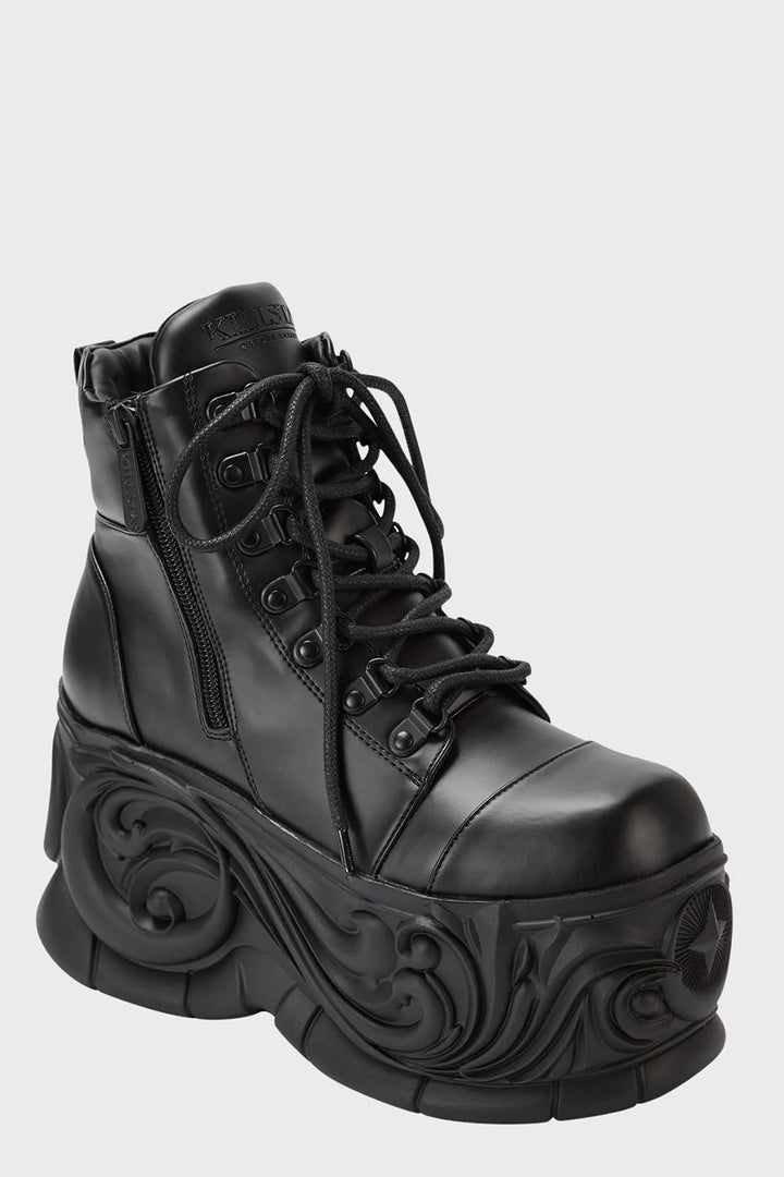 womens lace-up gothic platform boots with ornate whimsigoth platform heels by killstar