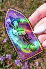 witchy magical worm on a broom sticker