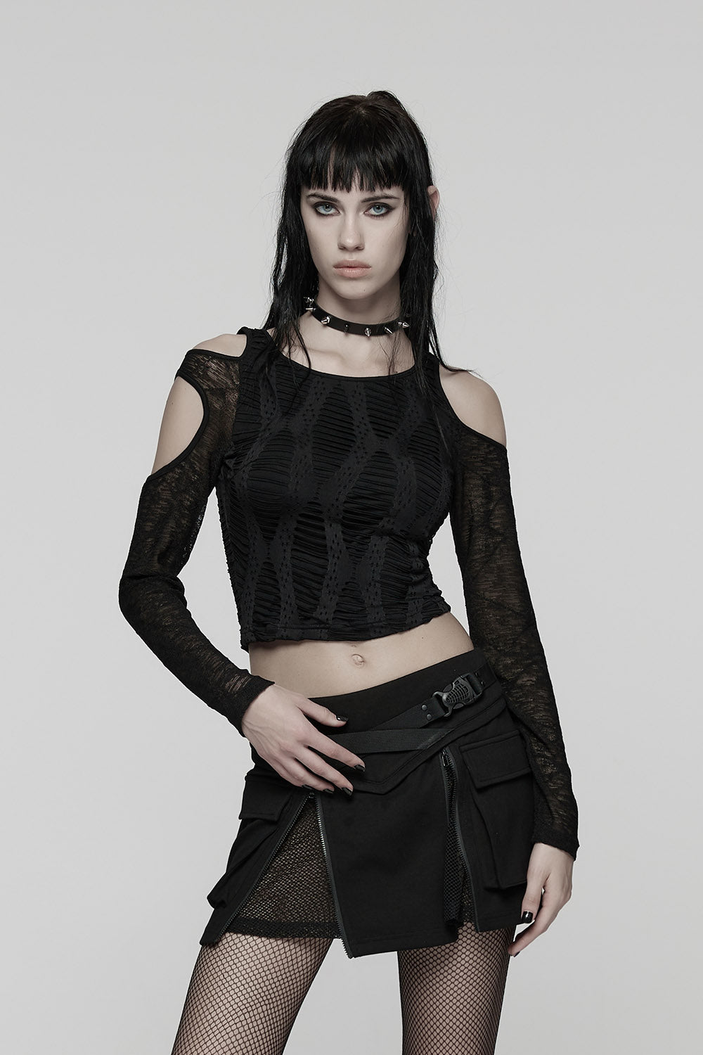 cold shoulder mesh top