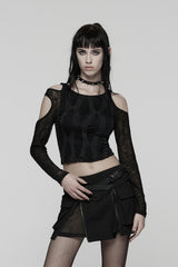 cold shoulder mesh top