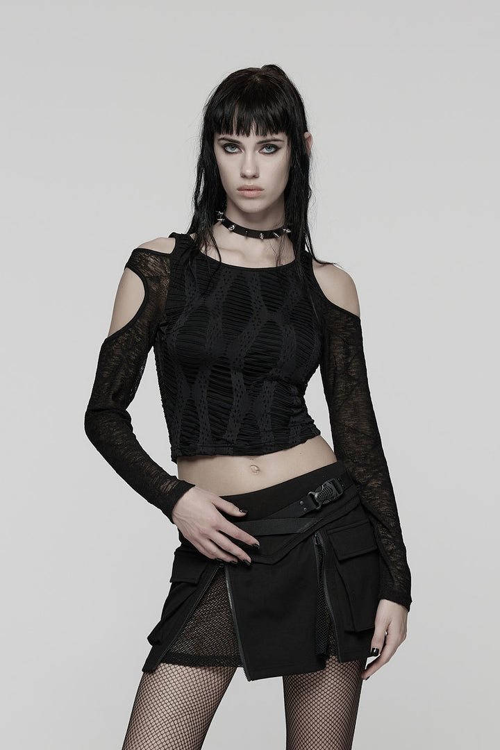 cold shoulder mesh top