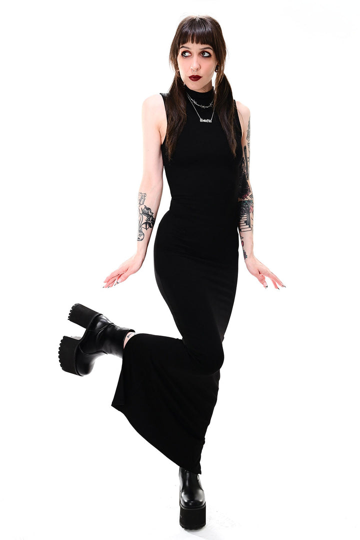 gothic high collar maxi turtleneck dress