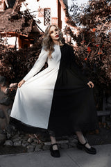 womens witchy half black and white split dress