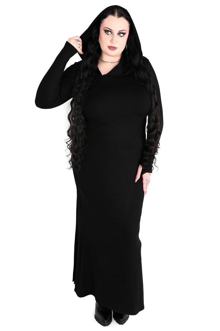 witchy plus size long maxi dress with thumbholes