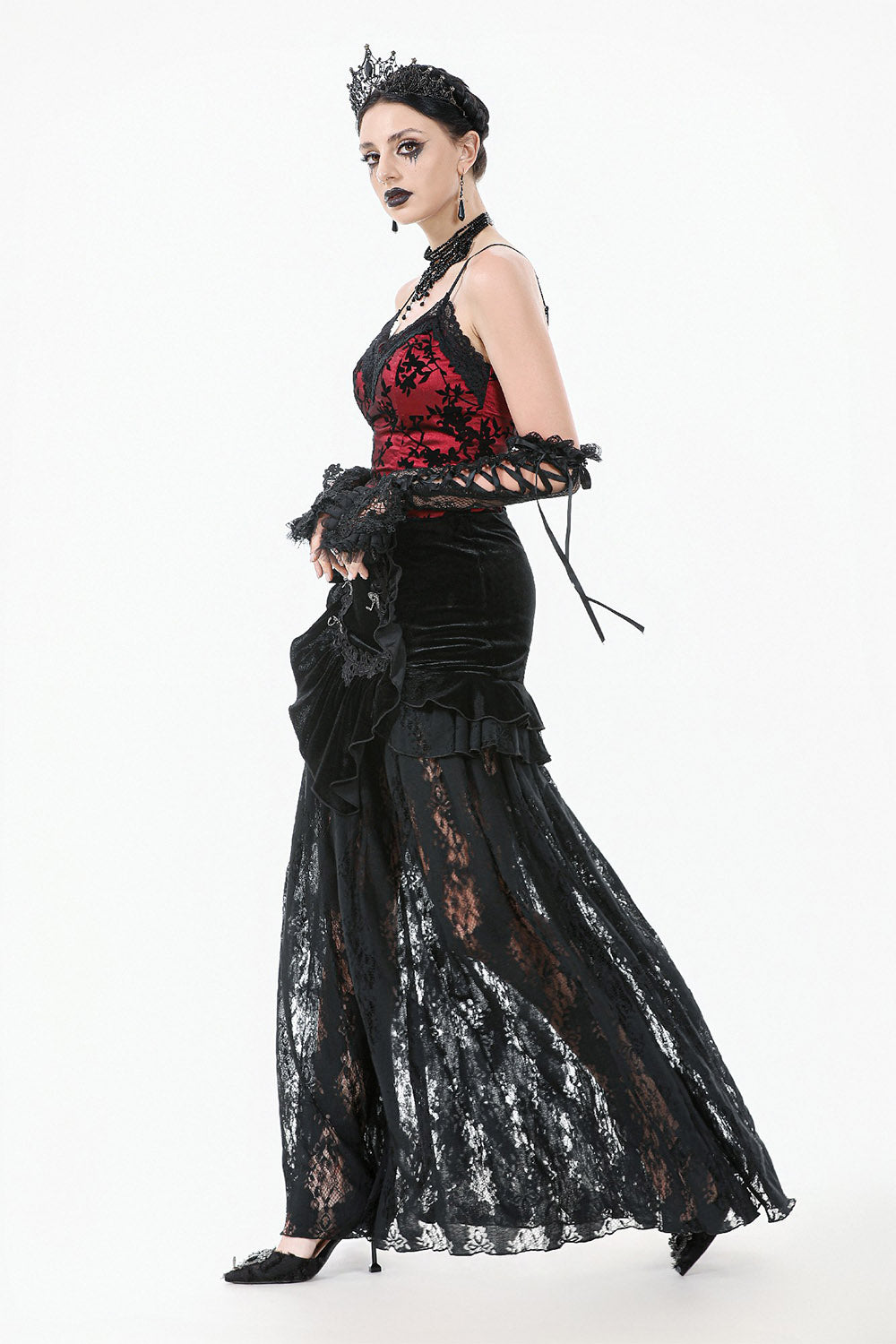 black steampunk long lace maxi skirt
