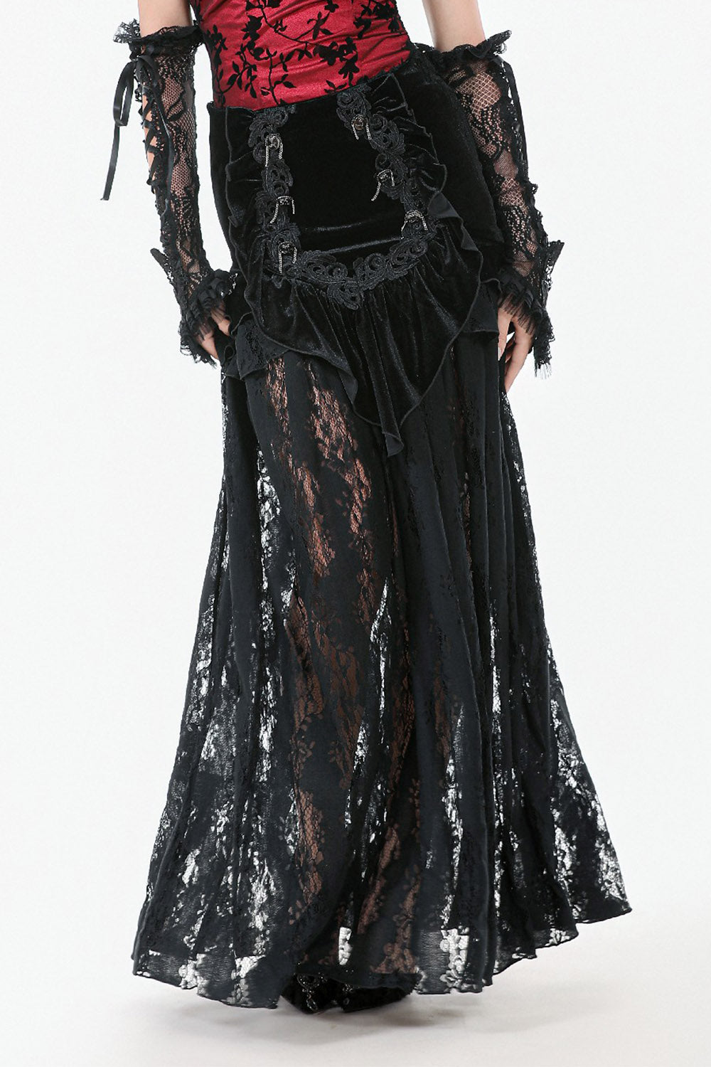 long lace maxi skirt with lace train