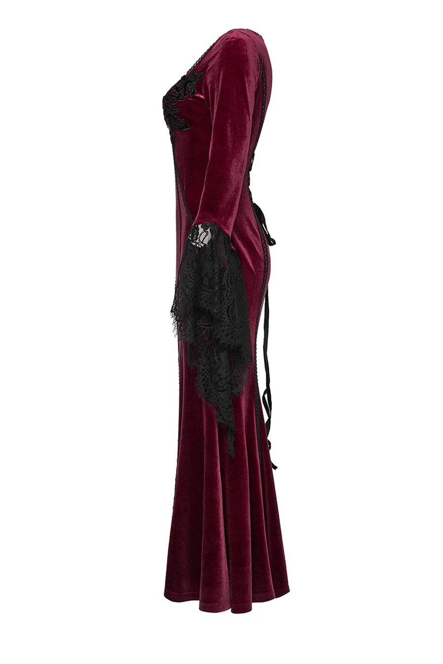 romantic goth red velvet long maxi dress