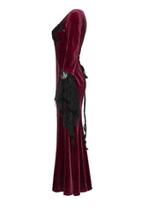 romantic goth red velvet long maxi dress