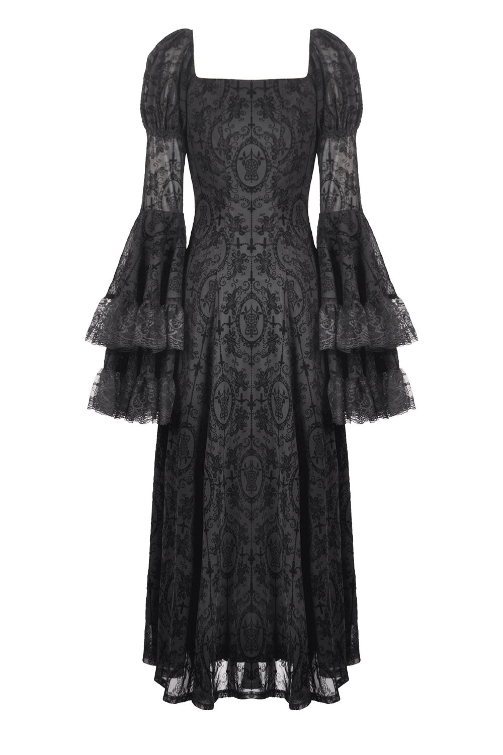 womens long sleeve black ruffle gown