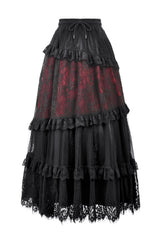 romantic goth red and black lace patchwork skirt
