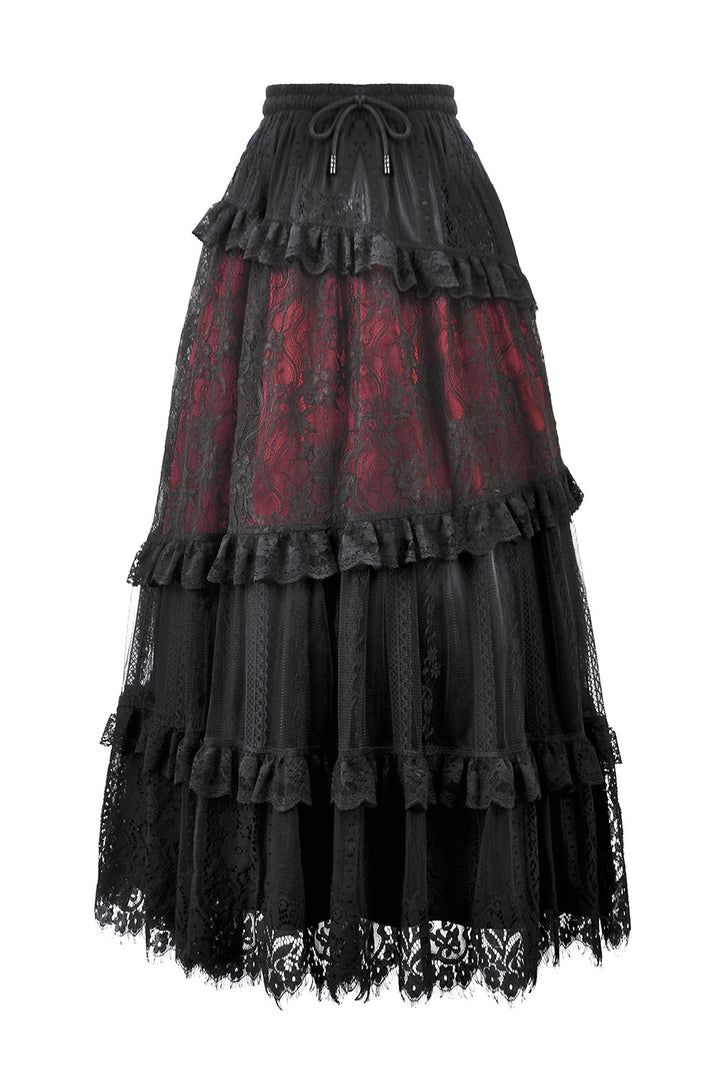 romantic goth red and black lace patchwork skirt