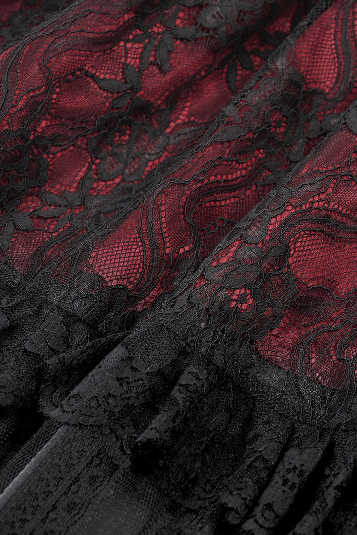 maxi victorian long red and black lace patchwork skirt