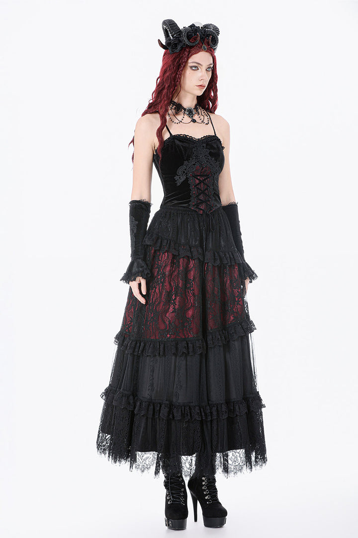 red and black lace patchwork skirt