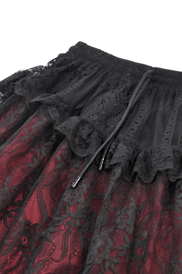 dark in love victorian long red and black lace patchwork skirt