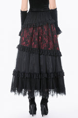 ruffled red and black lace patchwork skirt