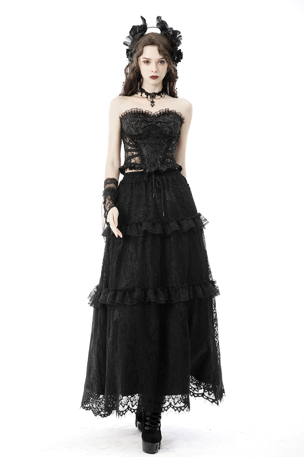 womens ruffled gothic long lace skirt