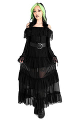 womens gypsy goth ruffled chiffon maxi skirt