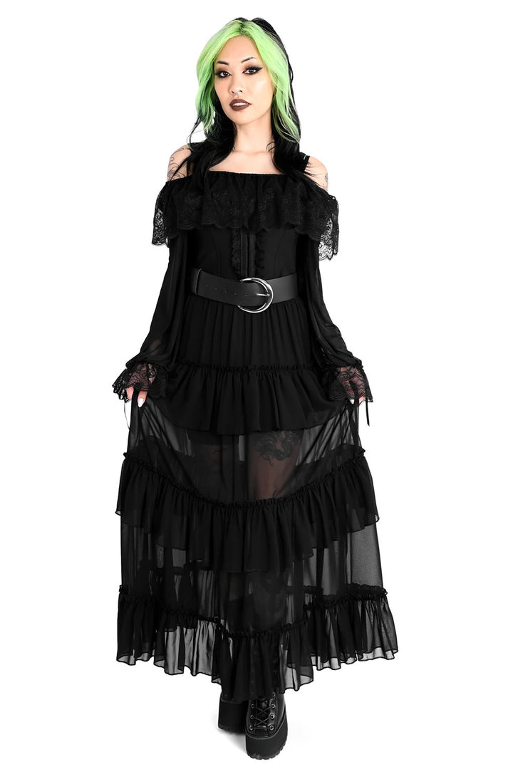 womens gypsy goth ruffled chiffon maxi skirt