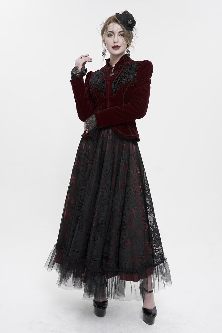 womens long black and burgundy skirt