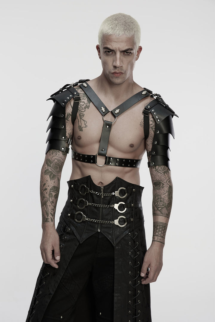 mens o-ring shoulder armor harness with skull studs 