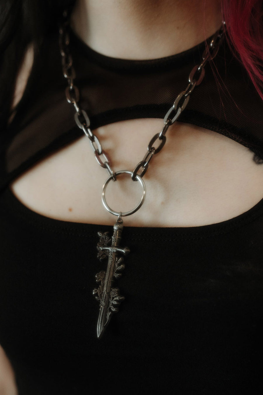 gothic necklace with sword charm