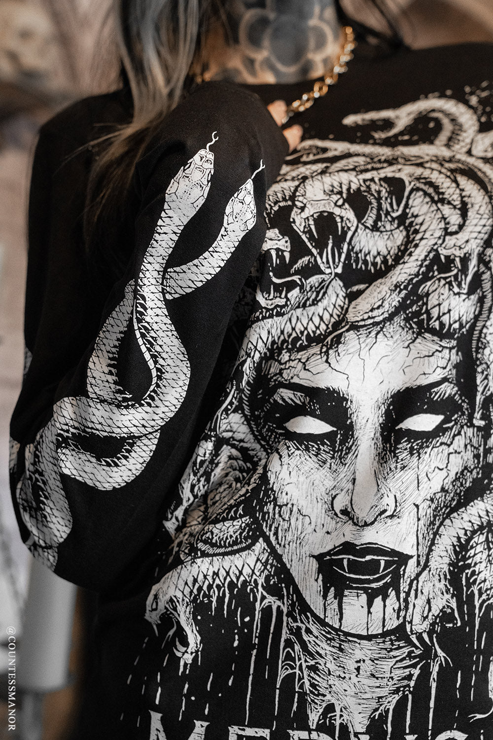 heavy metal medusa long sleeve serpent snake t-shirt