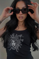 Goth tank top for women with Medusa graphic