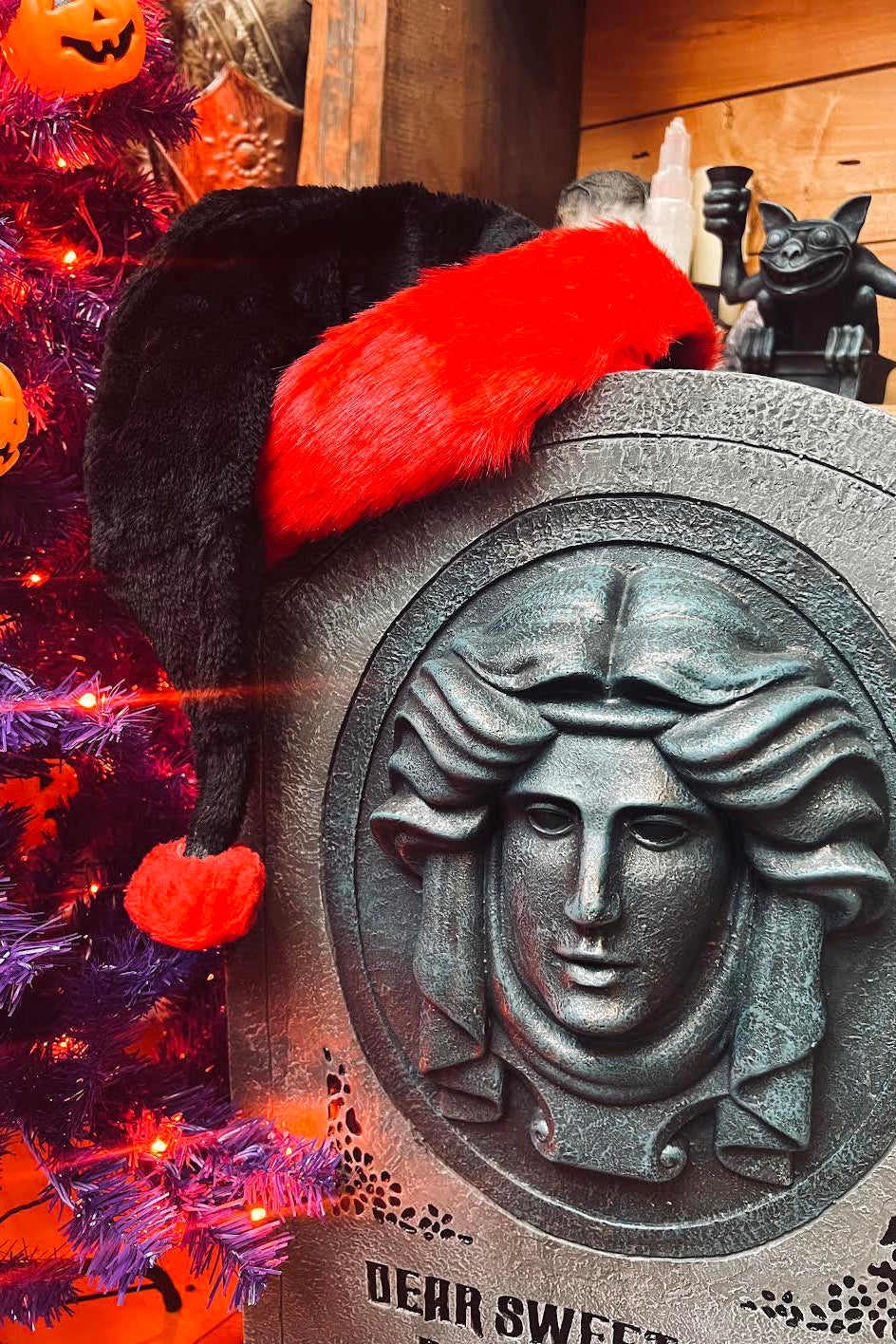 gothic red and black santa hat christmas tree topper