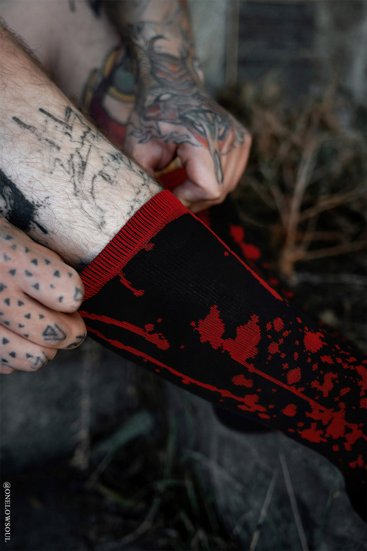 black and red blood splatter socks